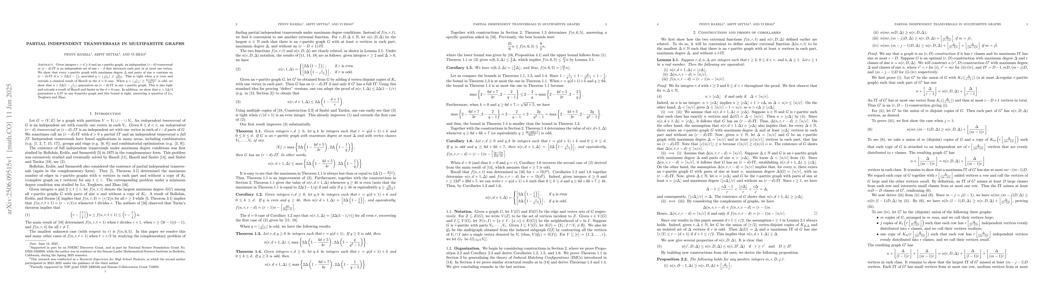 Thumbnail for Partial independent transversals in multipartite graphs