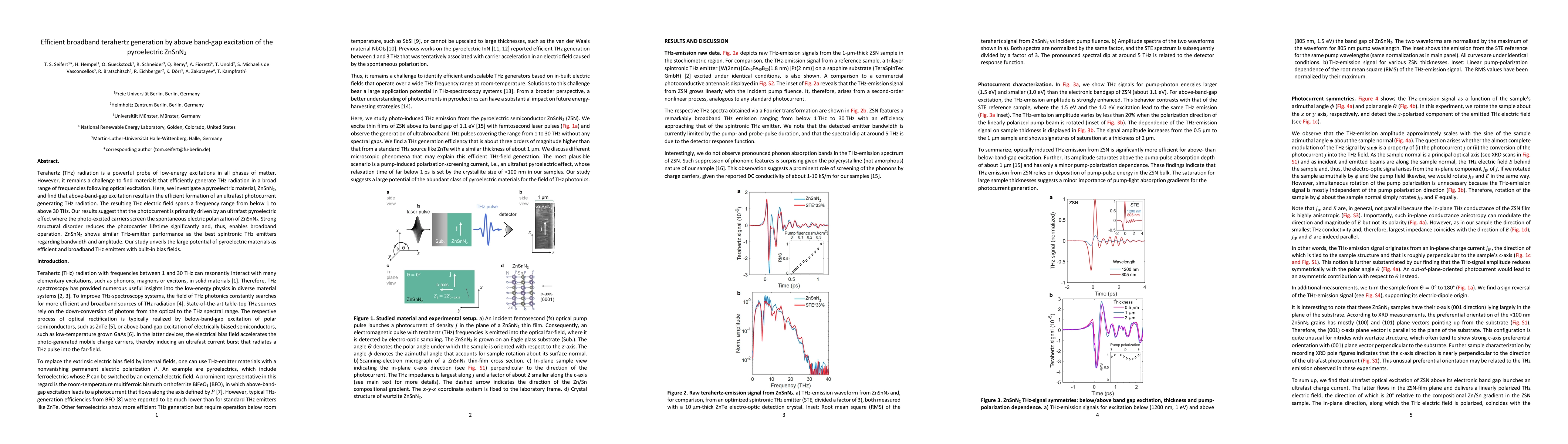 Thumbnail for Efficient broadband terahertz generation by above band-gap excitation of
  the pyroelectric ZnSnN2