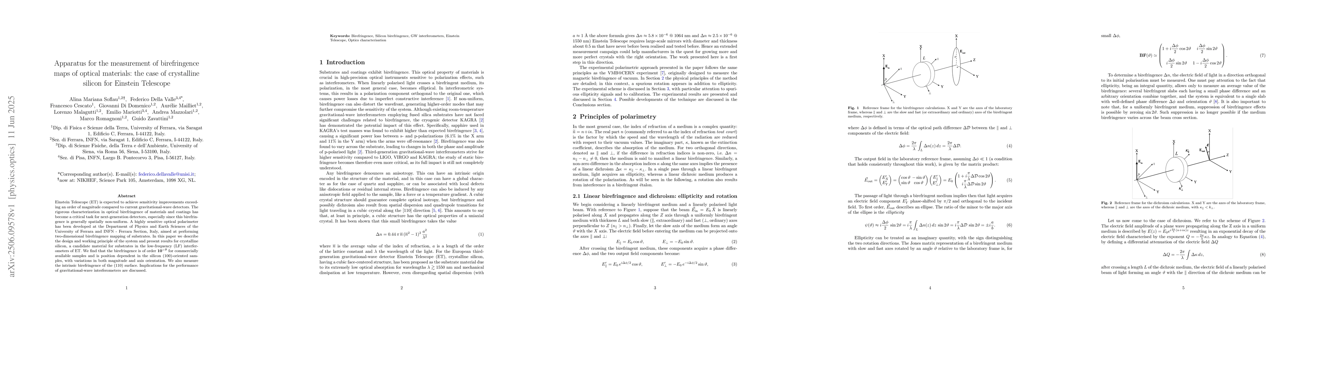 Thumbnail for Apparatus for the measurement of birefringence maps of optical
  materials: the case of crystalline silicon for Einstein Telescope