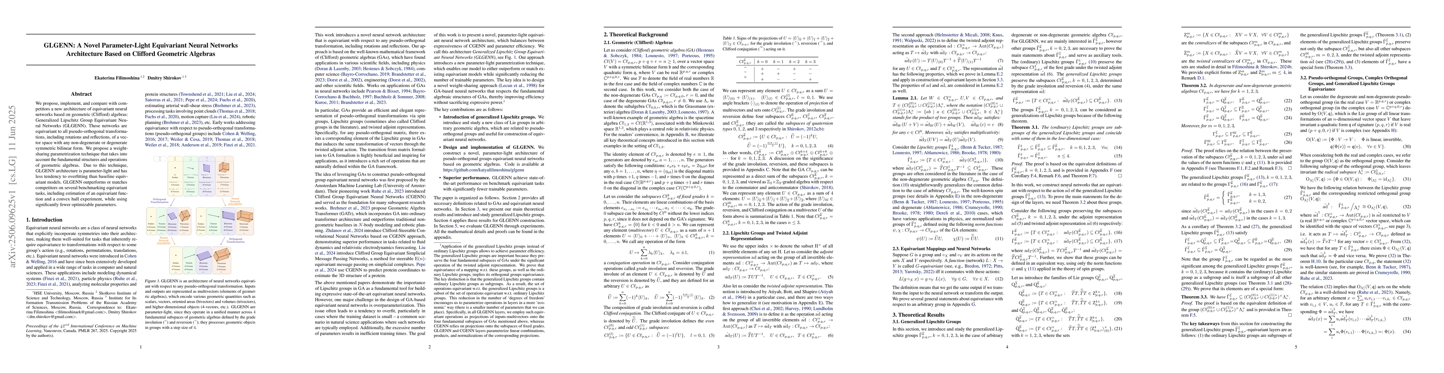 Thumbnail for GLGENN: A Novel Parameter-Light Equivariant Neural Networks Architecture
  Based on Clifford Geometric Algebras
