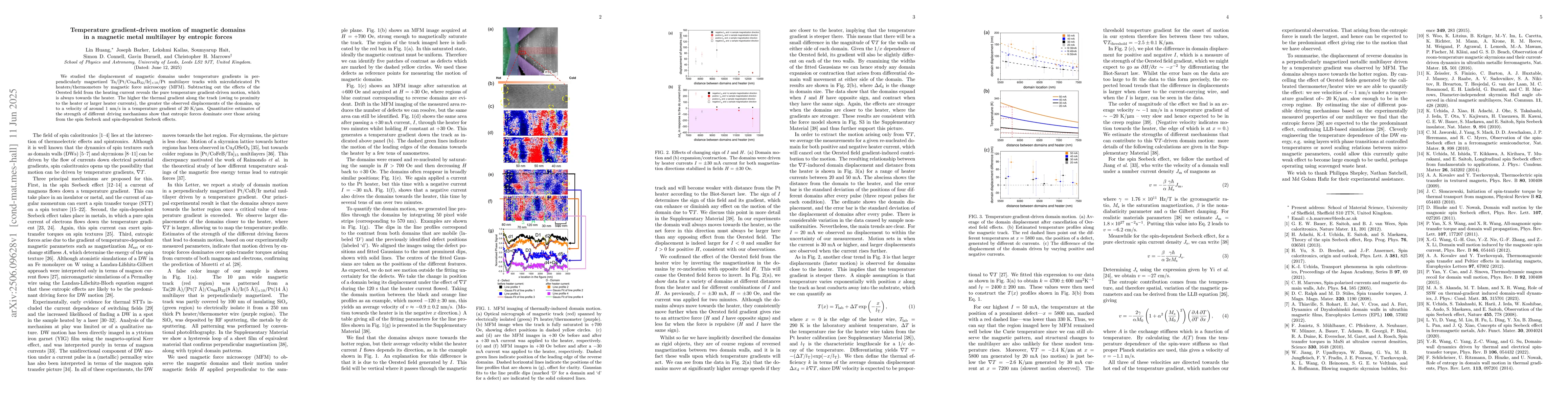 Thumbnail for Temperature gradient-driven motion of magnetic domains in a magnetic
  metal multilayer by entropic forces