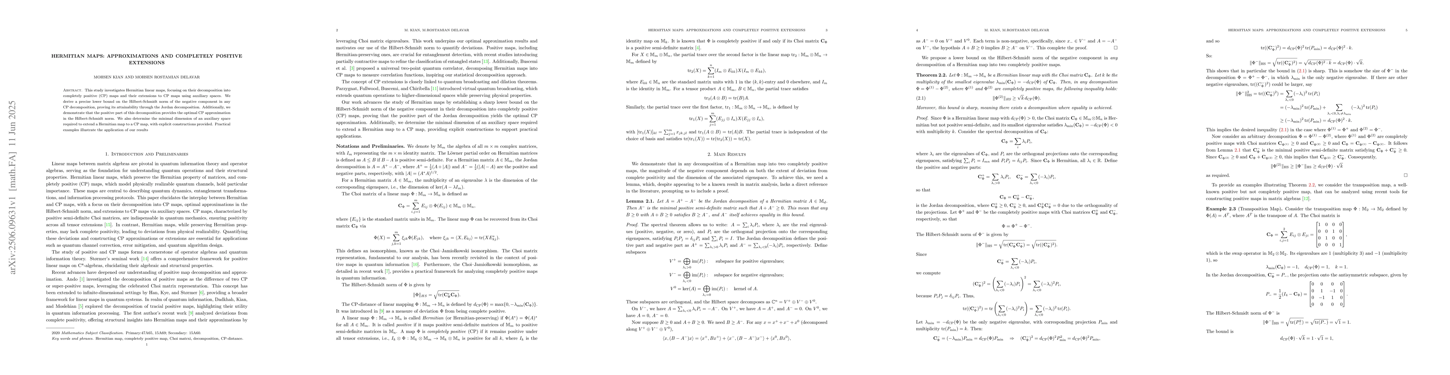 Thumbnail for Hermitian Maps: Approximations and Completely Positive Extensions