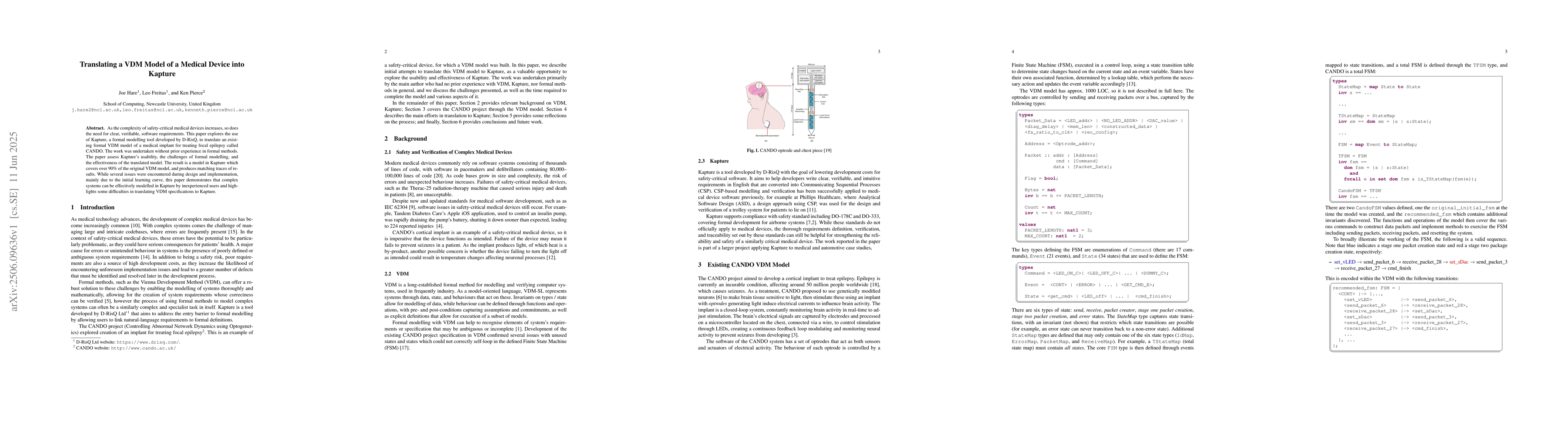 Thumbnail for Translating a VDM Model of a Medical Device into Kapture