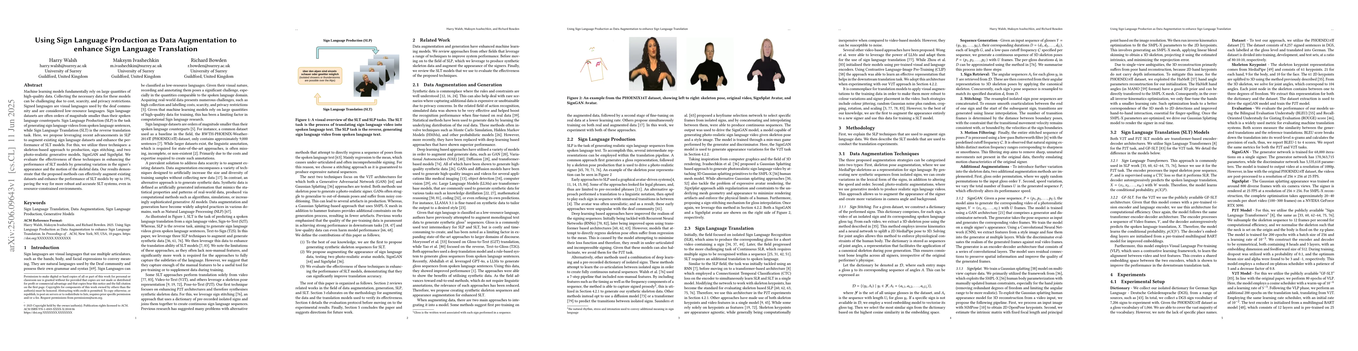 Thumbnail for Using Sign Language Production as Data Augmentation to enhance Sign
  Language Translation