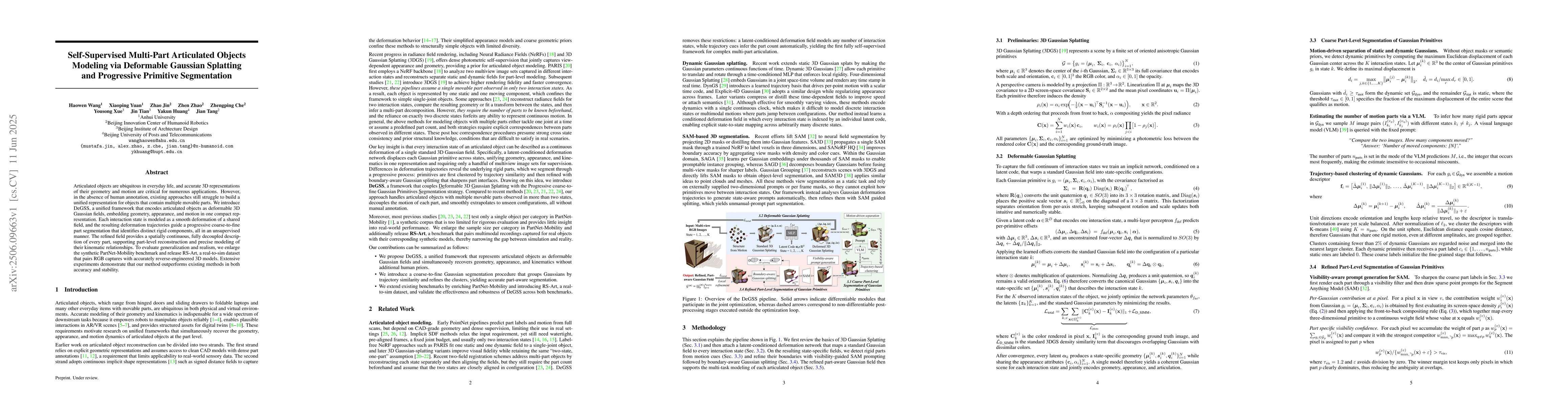 Thumbnail for Self-Supervised Multi-Part Articulated Objects Modeling via Deformable
  Gaussian Splatting and Progressive Primitive Segmentation