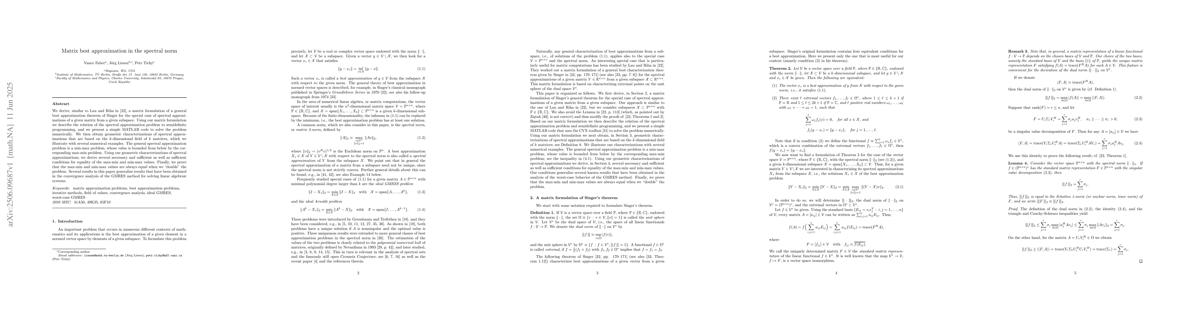 Thumbnail for Matrix best approximation in the spectral norm