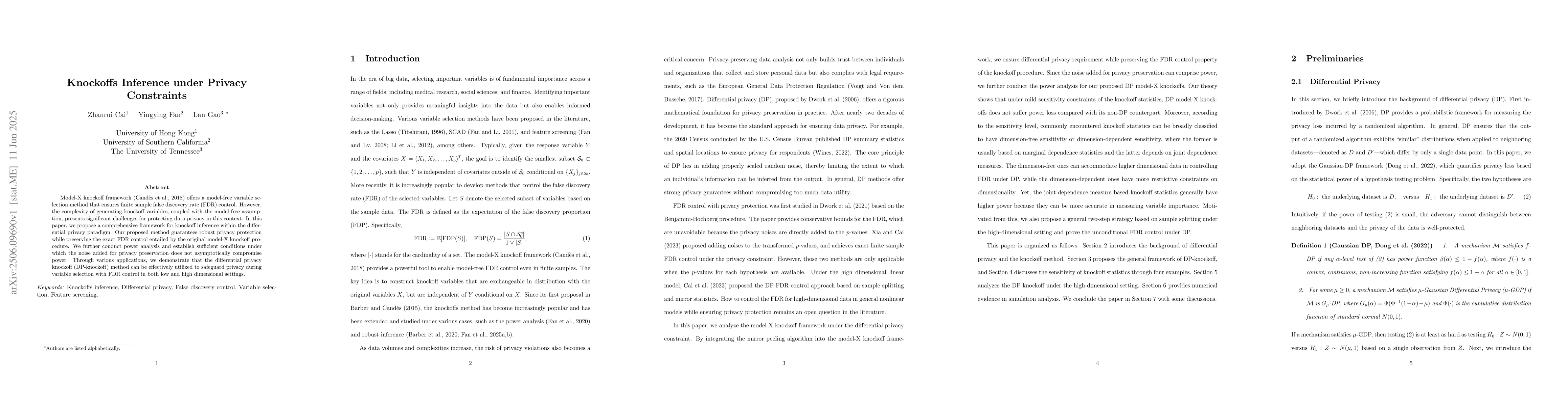 Thumbnail for Knockoffs Inference under Privacy Constraints