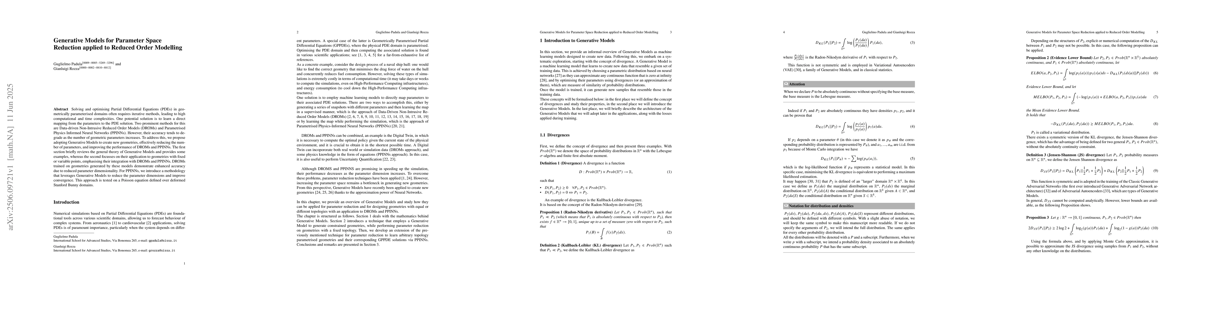 Thumbnail for Generative Models for Parameter Space Reduction applied to Reduced Order
  Modelling