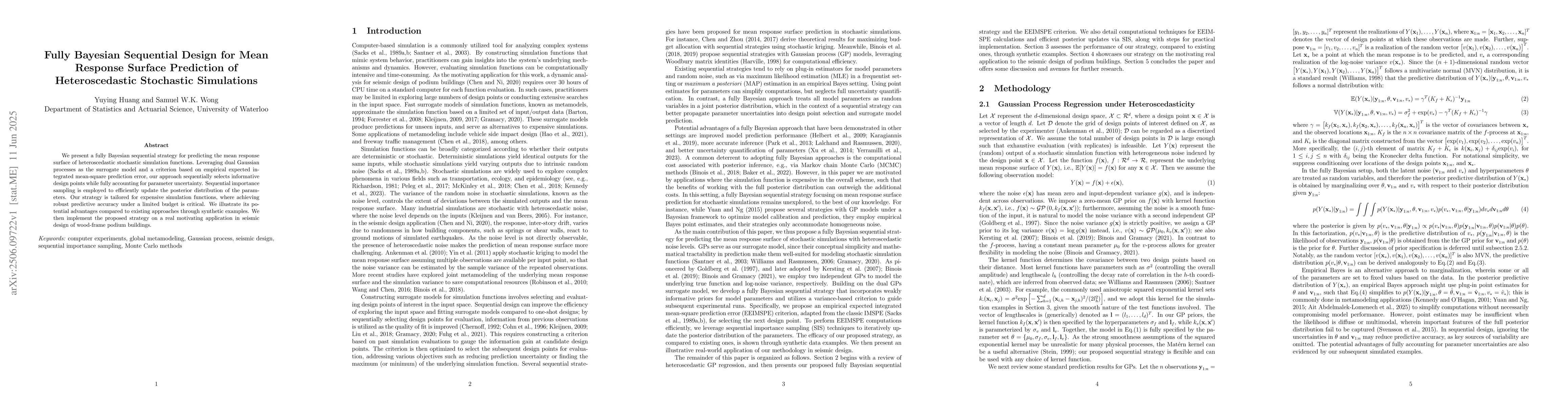 Thumbnail for Fully Bayesian Sequential Design for Mean Response Surface Prediction of
  Heteroscedastic Stochastic Simulations