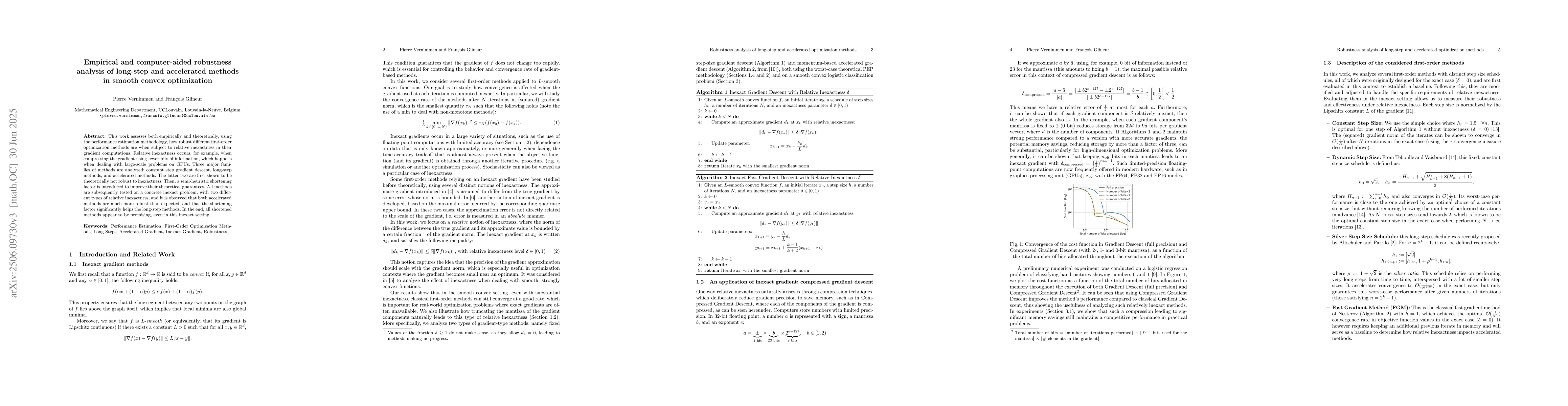 Thumbnail for Empirical and computer-aided robustness analysis of long-step and
  accelerated methods in smooth convex optimization