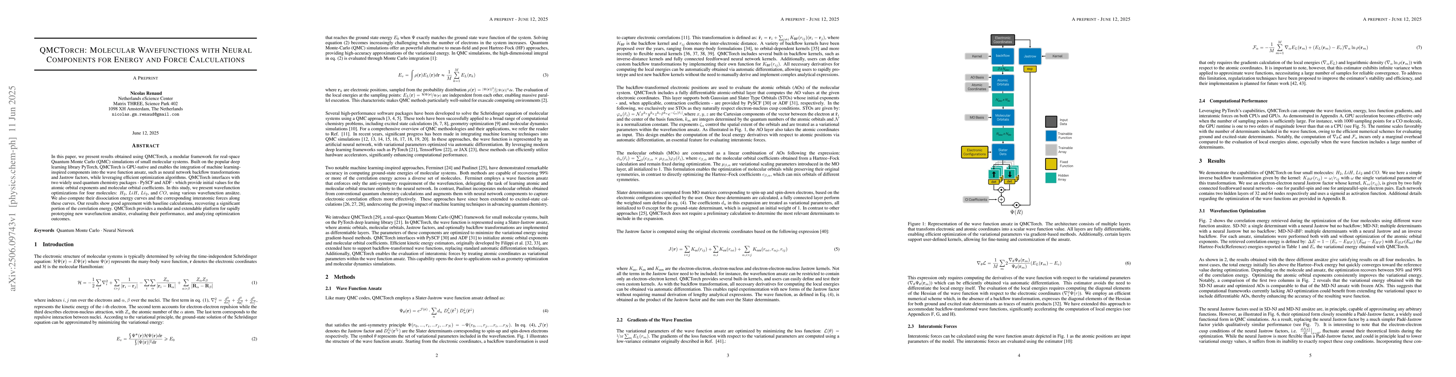Thumbnail for QMCTorch: Molecular Wavefunctions with Neural Components for Energy and
  Force Calculations