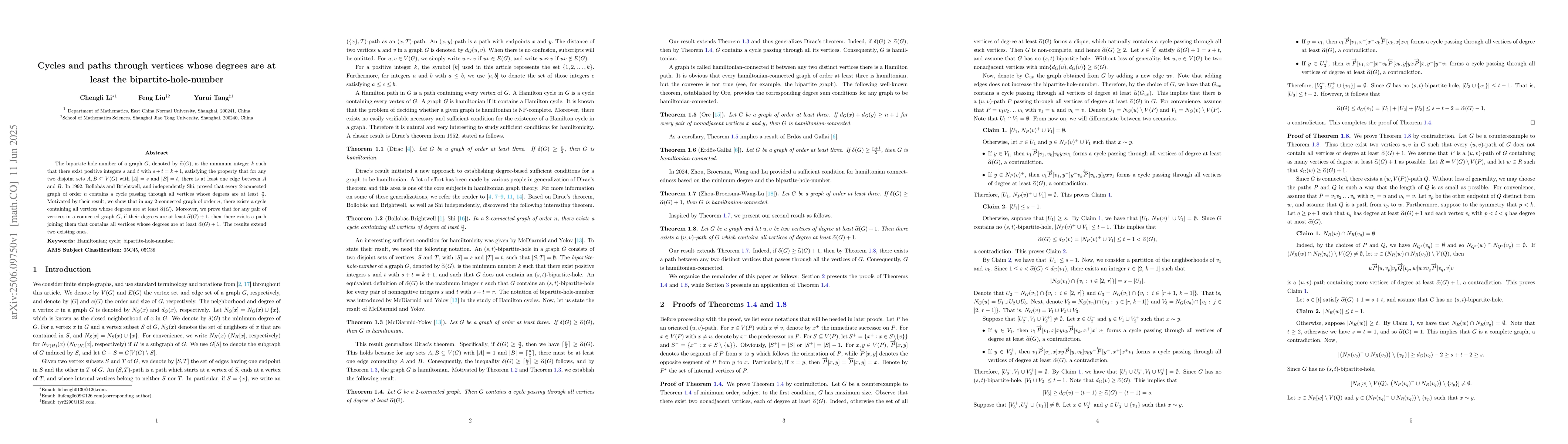 Thumbnail for Cycles and paths through vertices whose degrees are at least the
  bipartite-hole-number