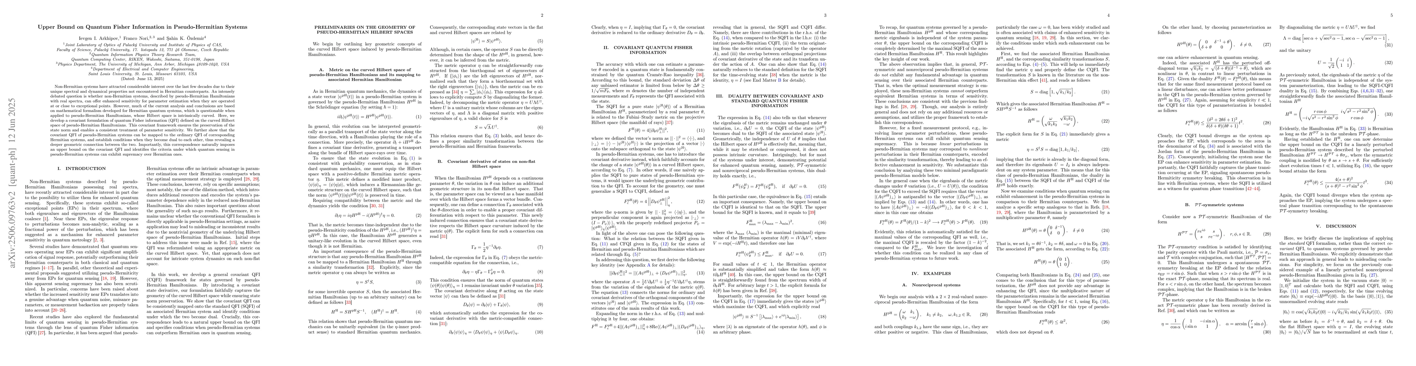 Thumbnail for Upper Bound on Quantum Fisher Information in Pseudo-Hermitian Systems