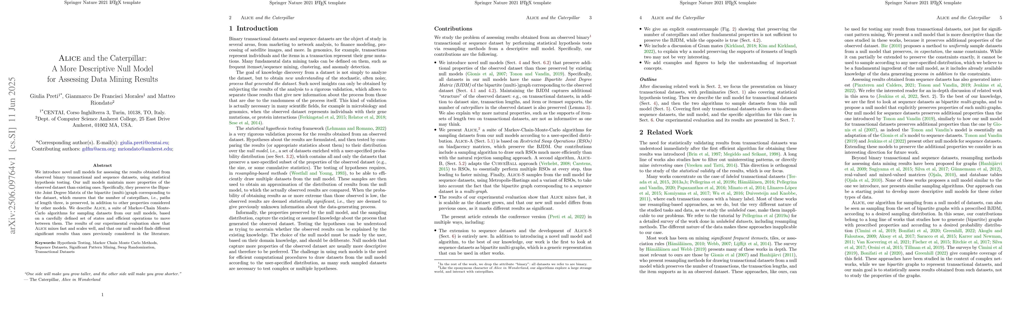 Thumbnail for Alice and the Caterpillar: A more descriptive null model for assessing
  data mining results