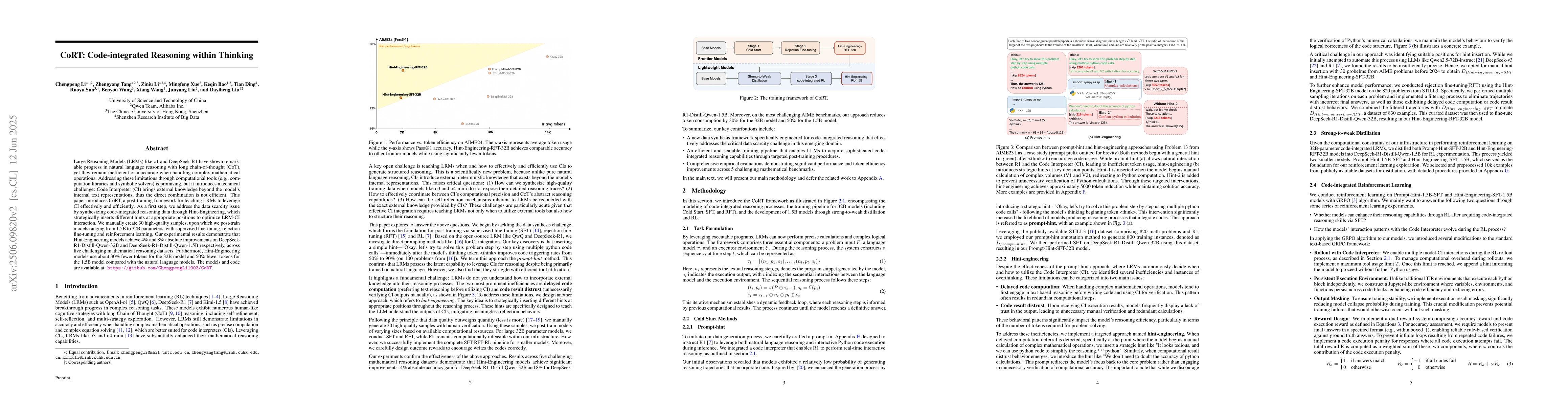 Thumbnail for CoRT: Code-integrated Reasoning within Thinking