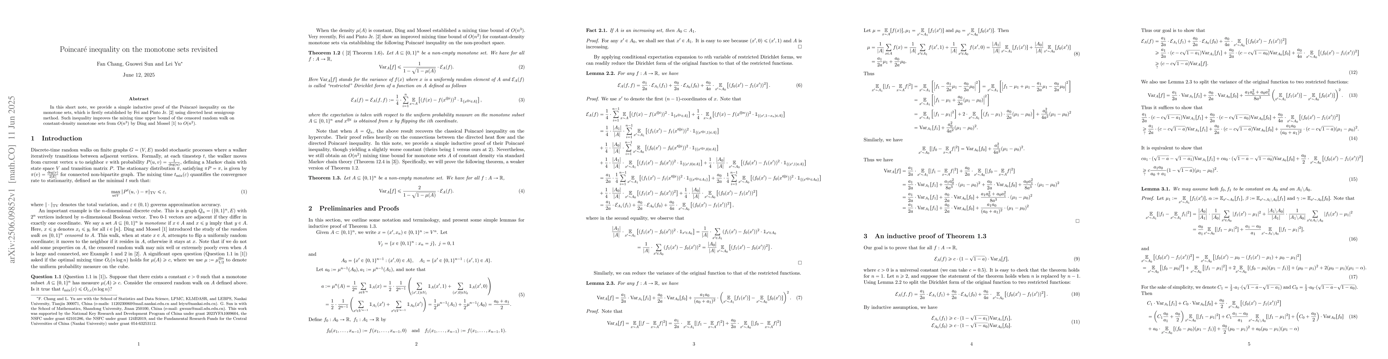 Thumbnail for Poincaré inequality on the monotone sets revisited
