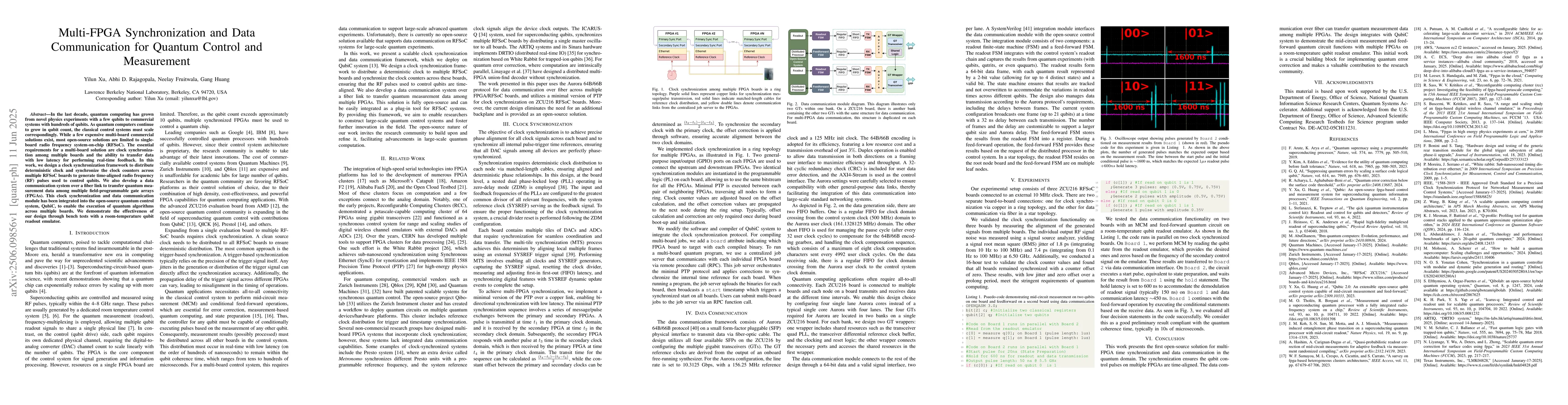 Thumbnail for Multi-FPGA Synchronization and Data Communication for Quantum Control
  and Measurement