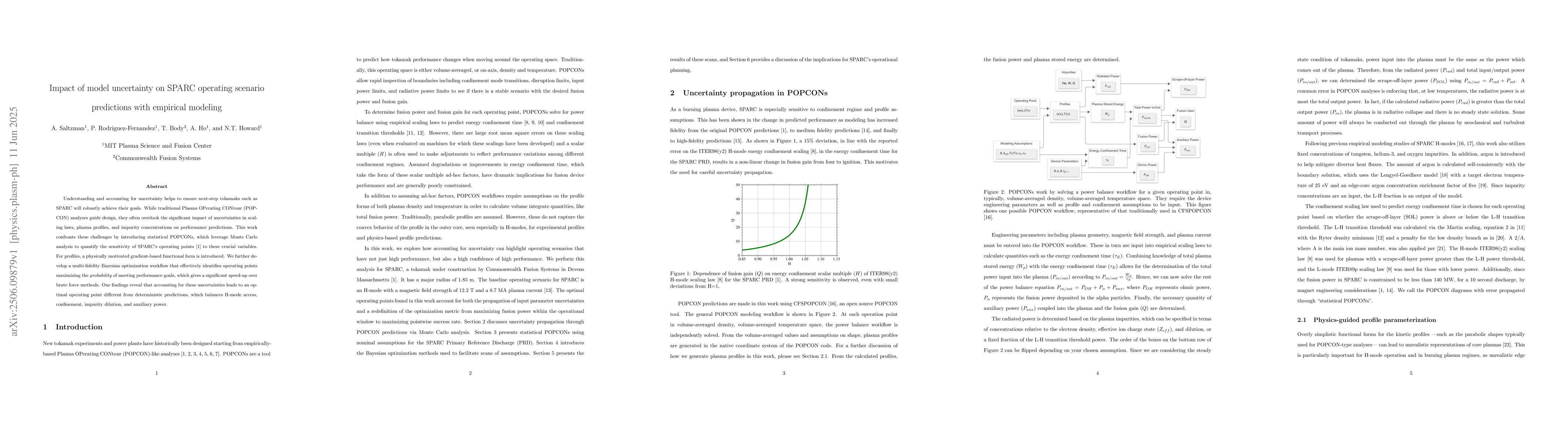Thumbnail for Impact of model uncertainty on SPARC operating scenario predictions with
  empirical modeling