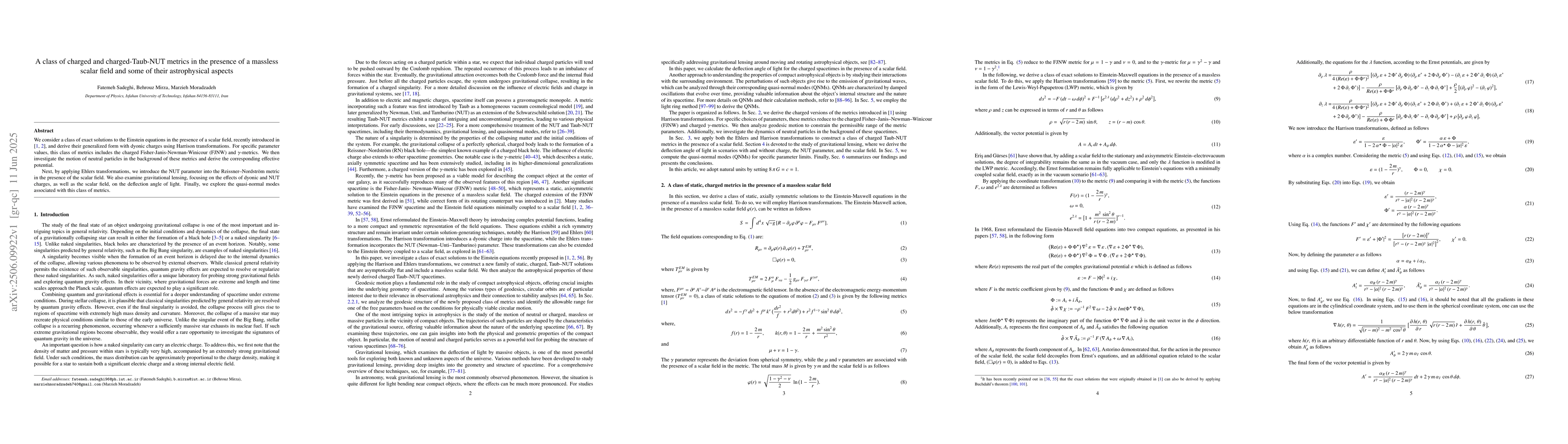 Thumbnail for A class of charged and charged-Taub-NUT metrics in the presence of a
  massless scalar field and some of their astrophysical aspects
