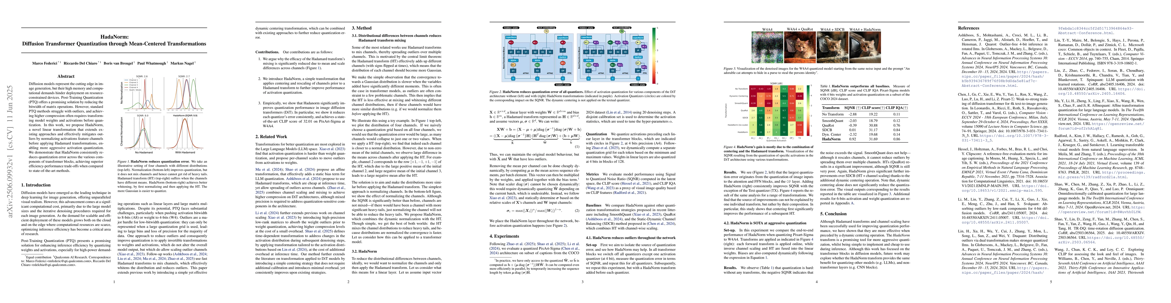Thumbnail for HadaNorm: Diffusion Transformer Quantization through Mean-Centered
  Transformations