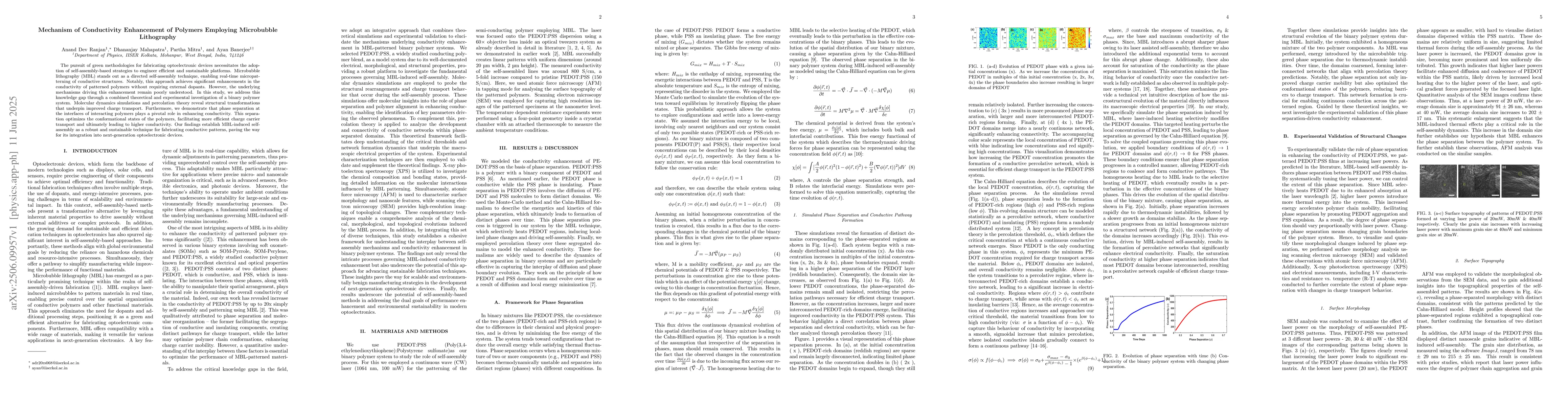 Thumbnail for Mechanism of Conductivity Enhancement of Polymers Employing Microbubble
  Lithography