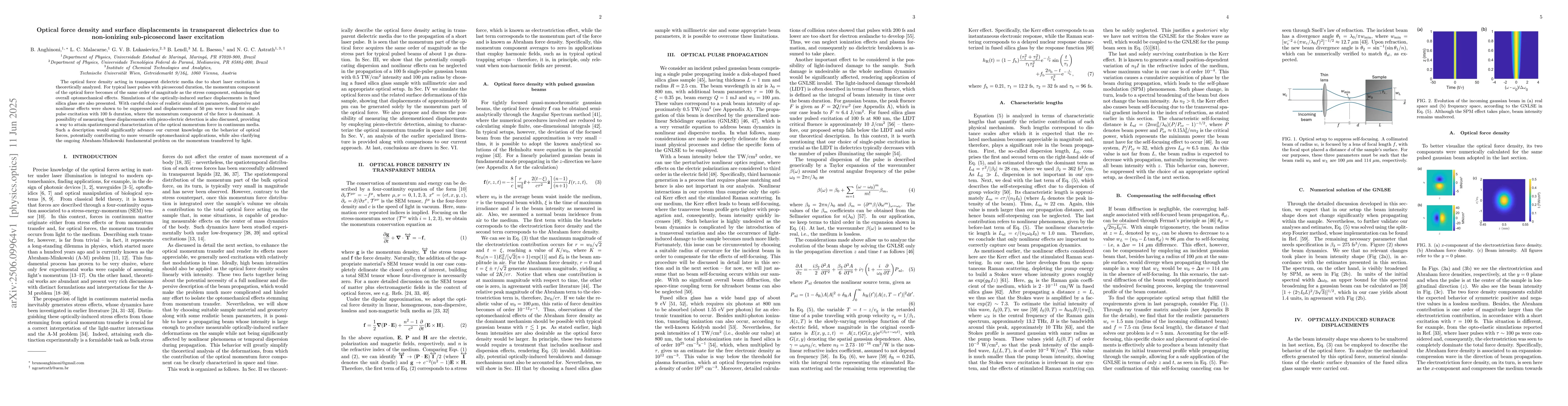 Thumbnail for Optical force density and surface displacements in transparent
  dielectrics due to non-ionizing sub-picosecond laser excitation