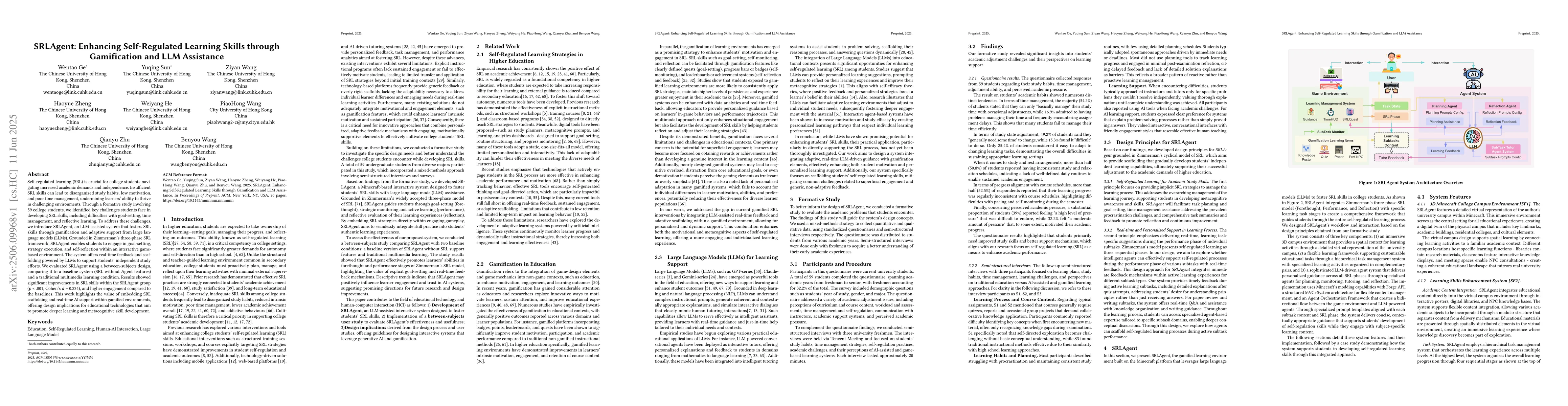 Thumbnail for SRLAgent: Enhancing Self-Regulated Learning Skills through Gamification
  and LLM Assistance