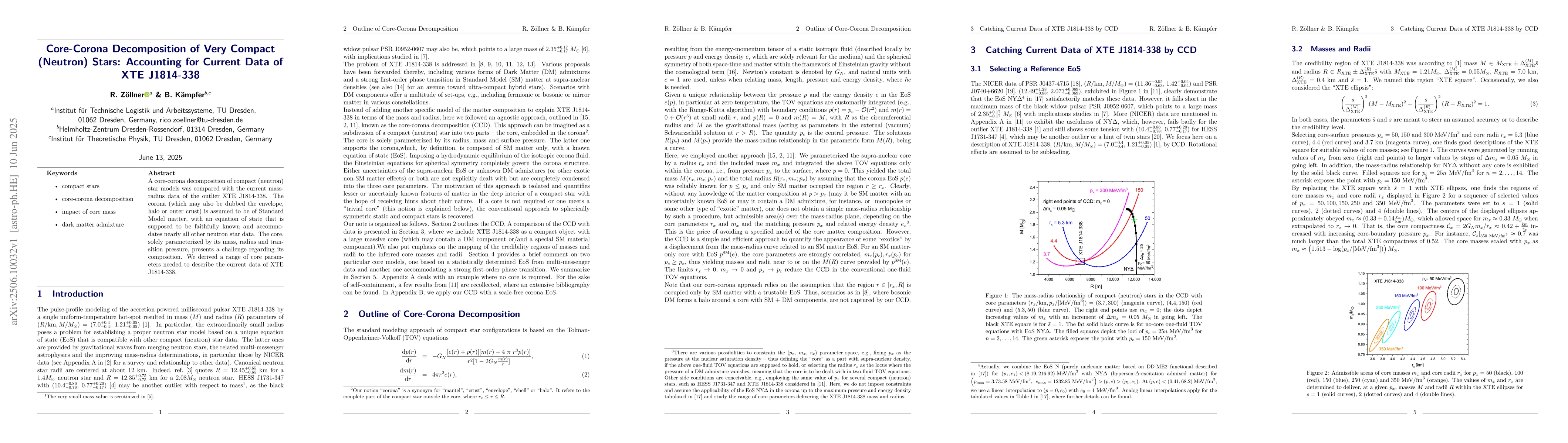Thumbnail for Core-Corona Decomposition of Very Compact (Neutron) Stars: Accounting
  for Current Data of XTE J1814-338