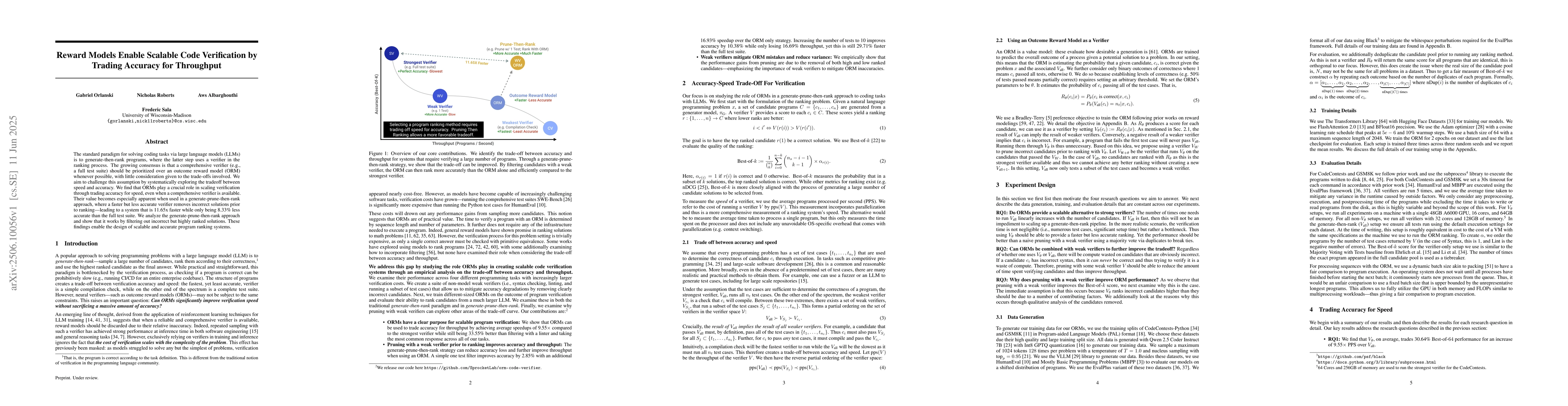 Thumbnail for Reward Models Enable Scalable Code Verification by Trading Accuracy for
  Throughput