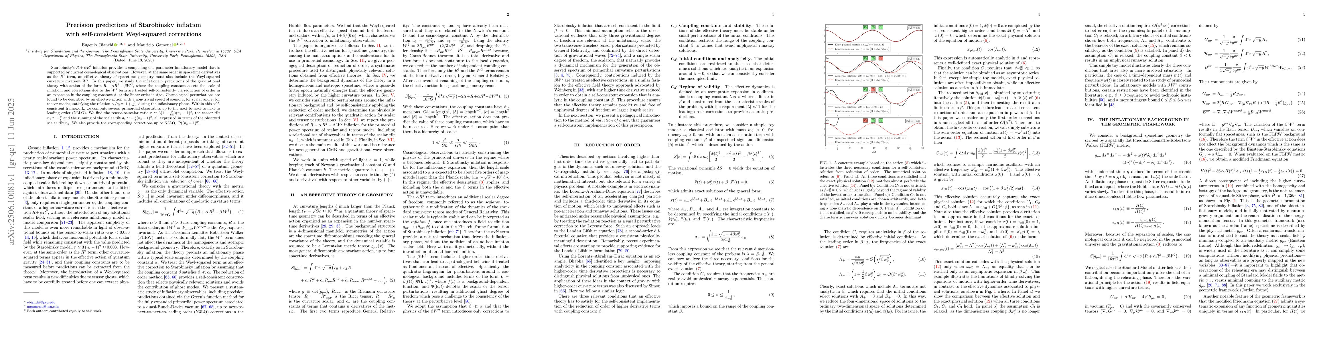 Thumbnail for Precision predictions of Starobinsky inflation with self-consistent
  Weyl-squared corrections