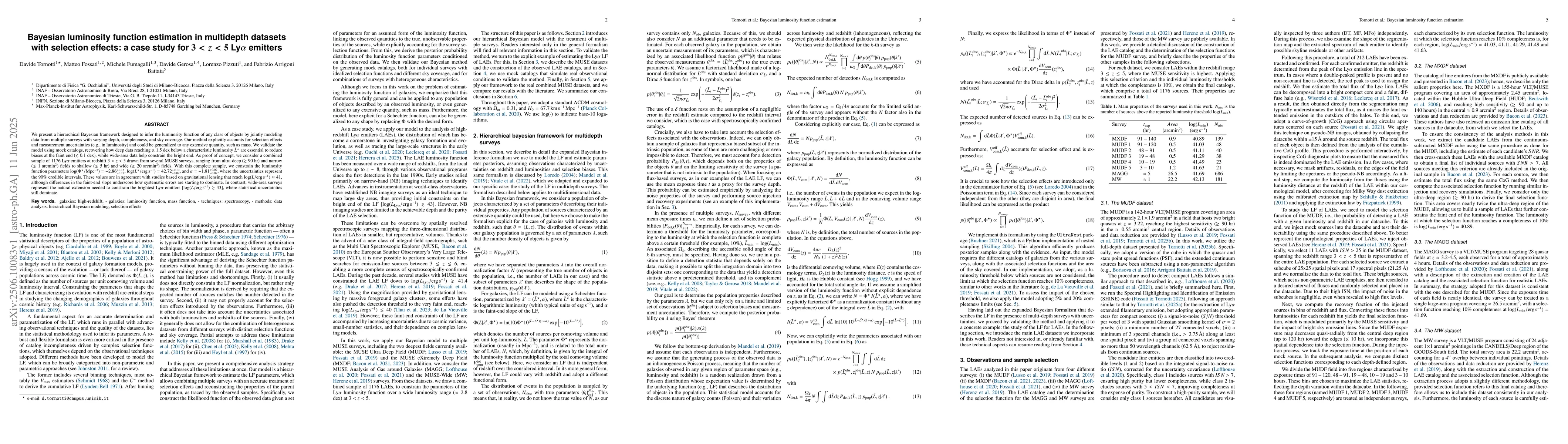 Thumbnail for Bayesian luminosity function estimation in multidepth datasets with
  selection effects: a case study for $3<z<5$ Ly$α$ emitters