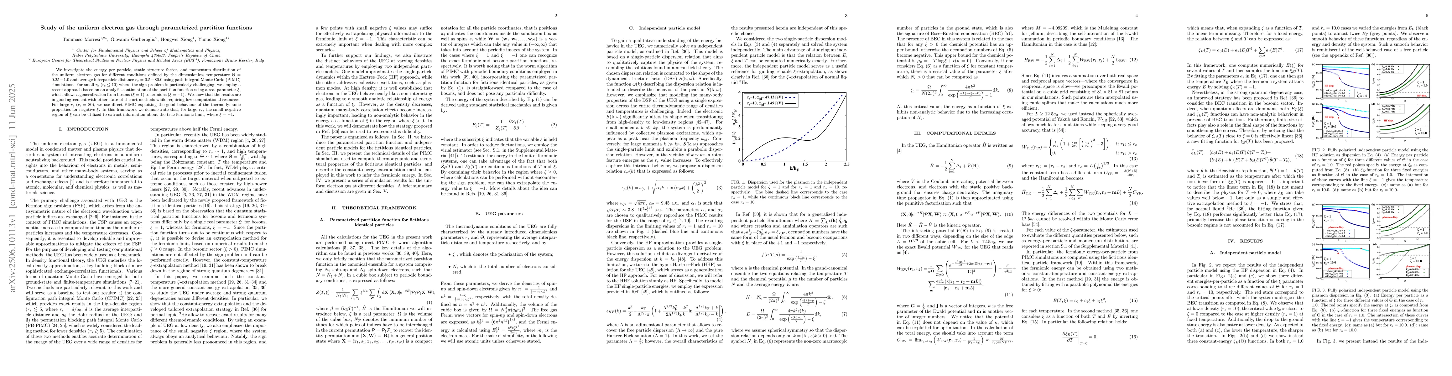 Thumbnail for Study of the uniform electron gas through parametrized partition
  functions
