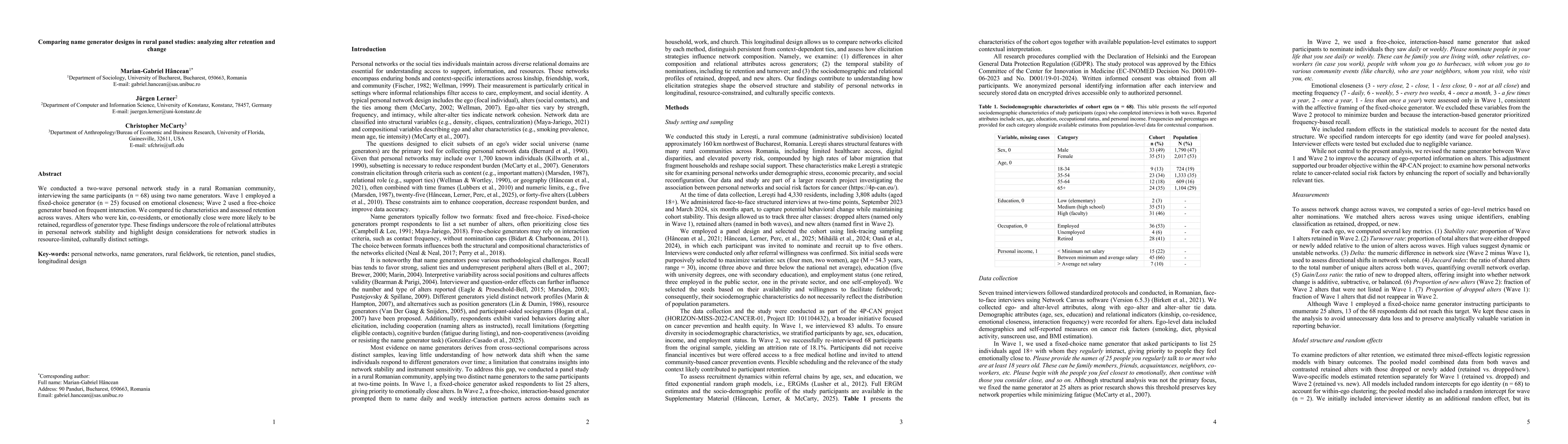 Thumbnail for Comparing name generator designs in rural panel studies: analyzing alter
  retention and change