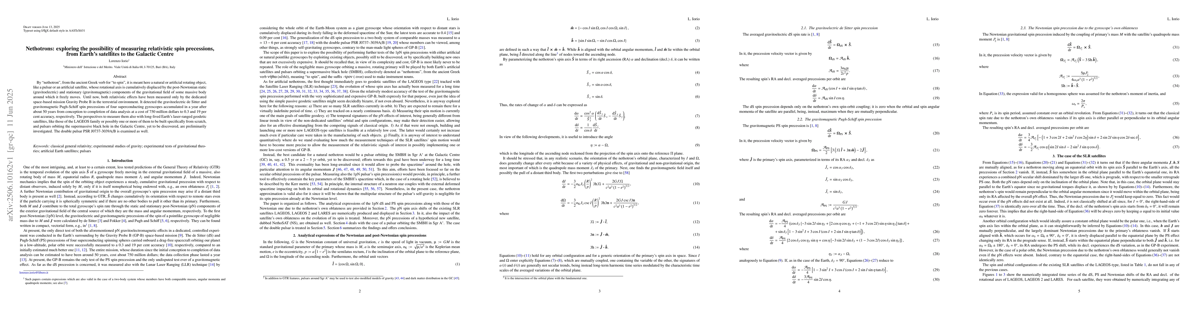 Thumbnail for Nethotrons: exploring the possibility of measuring relativistic spin
  precessions, from Earth's satellites to the Galactic Centre