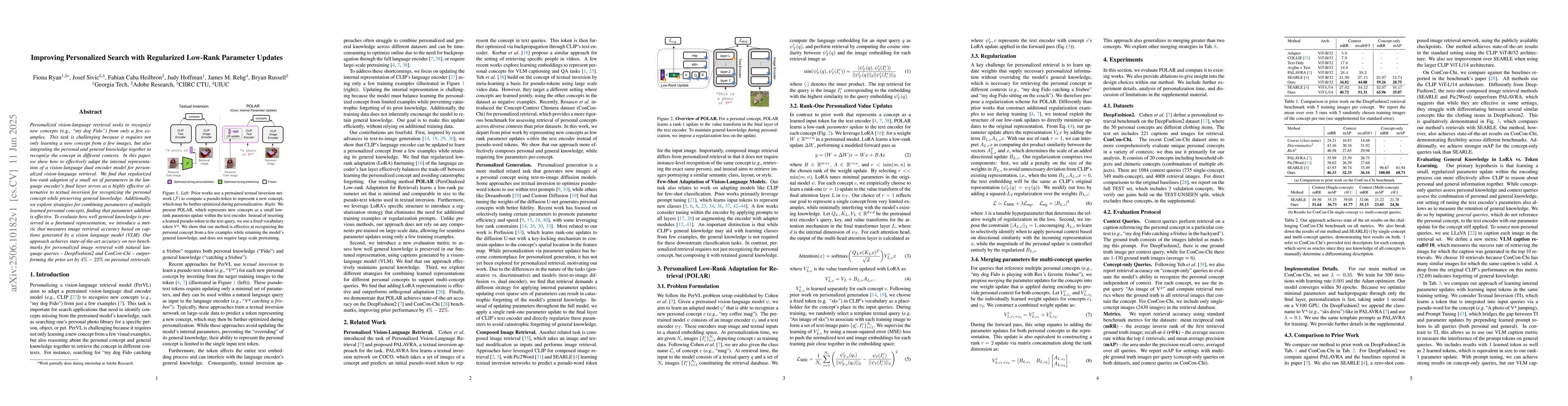 Thumbnail for Improving Personalized Search with Regularized Low-Rank Parameter
  Updates