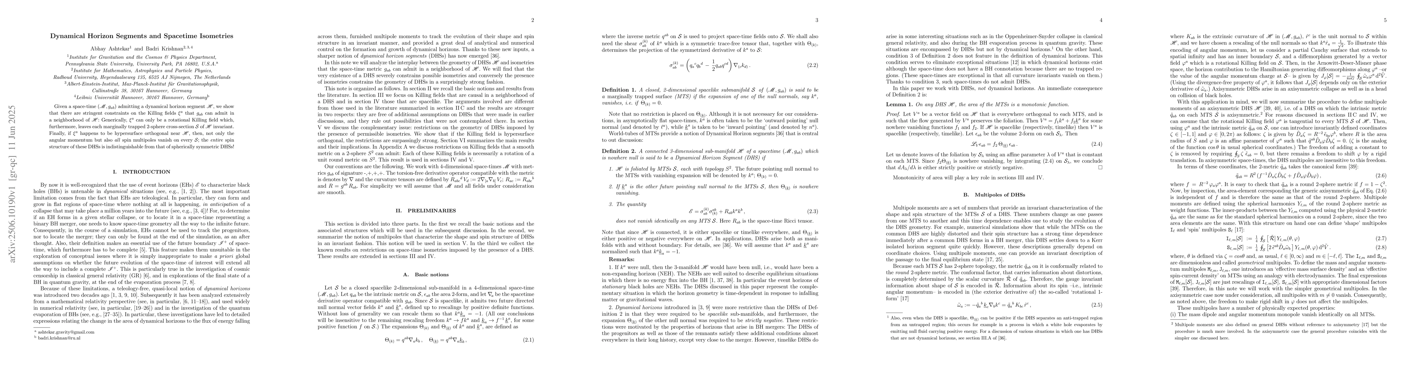 Thumbnail for Dynamical Horizon Segments and Spacetime Isometries