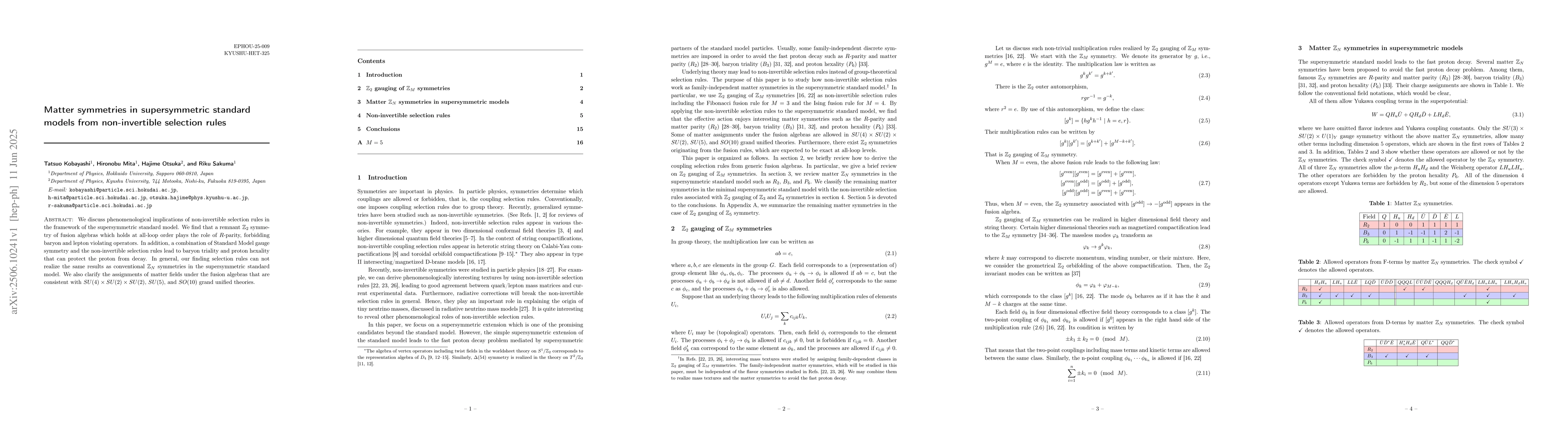 Thumbnail for Matter symmetries in supersymmetric standard models from non-invertible
  selection rules