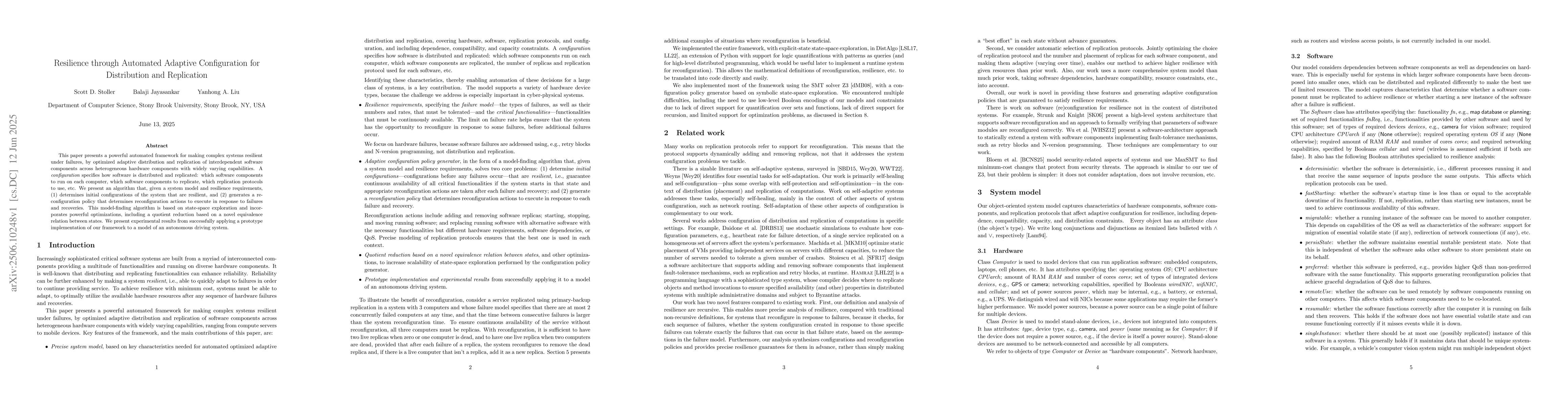 Thumbnail for Resilience through Automated Adaptive Configuration for Distribution and
  Replication
