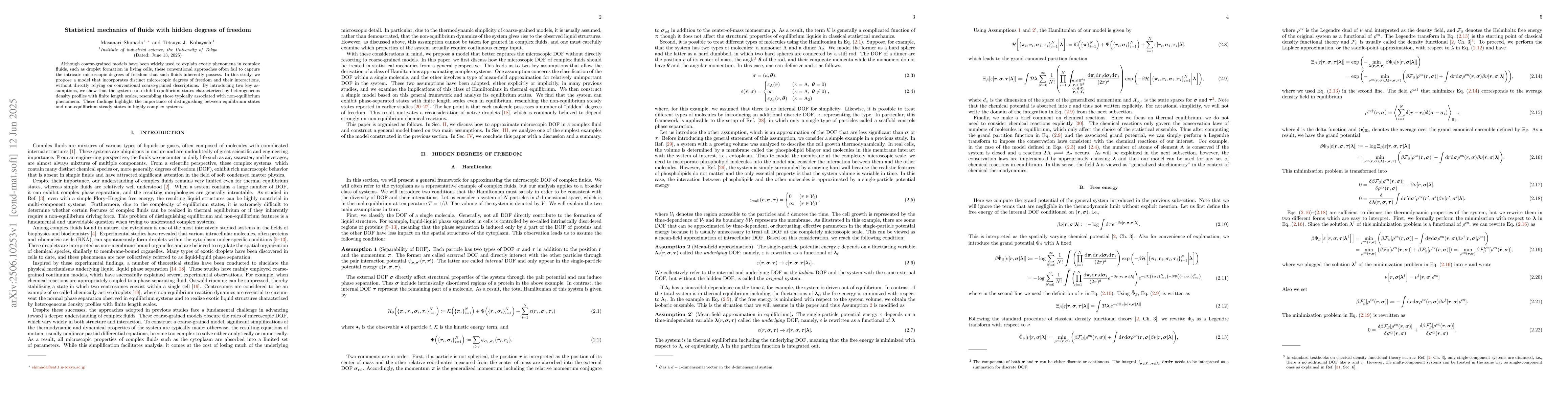 Thumbnail for Statistical mechanics of fluids with hidden degrees of freedom