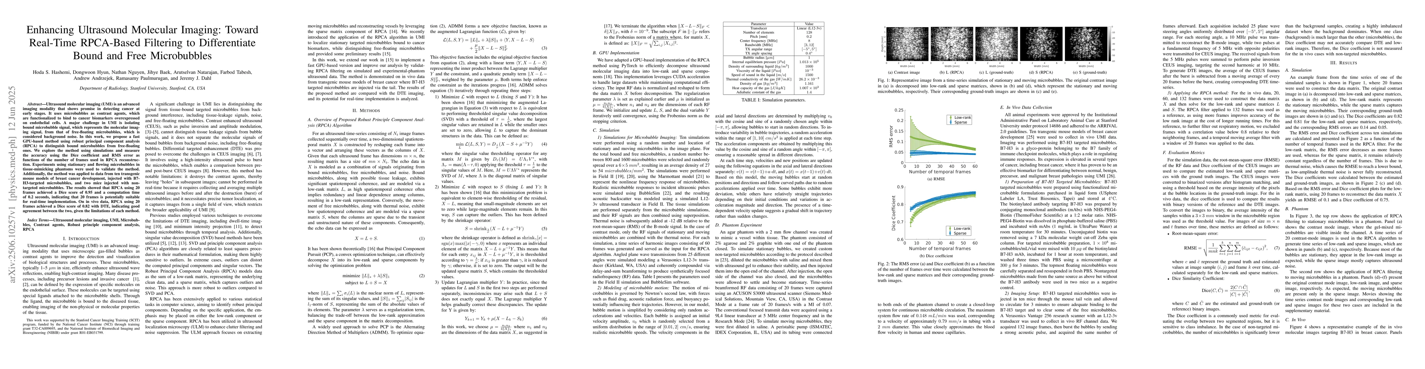 Thumbnail for Enhancing Ultrasound Molecular Imaging: Toward Real-Time RPCA-Based
  Filtering to Differentiate Bound and Free Microbubbles
