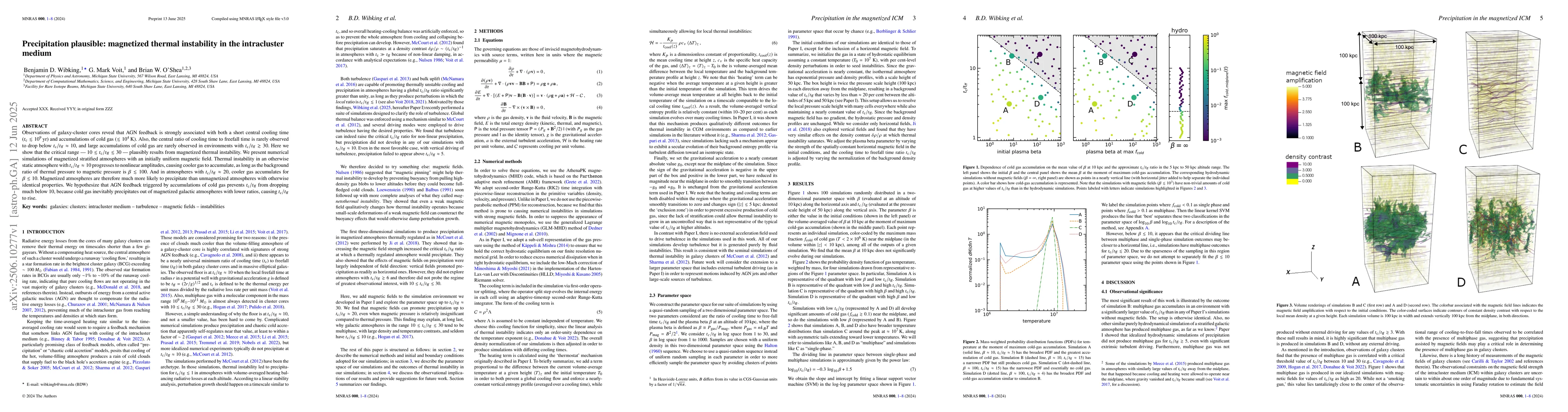 Thumbnail for Precipitation plausible: magnetized thermal instability in the
  intracluster medium