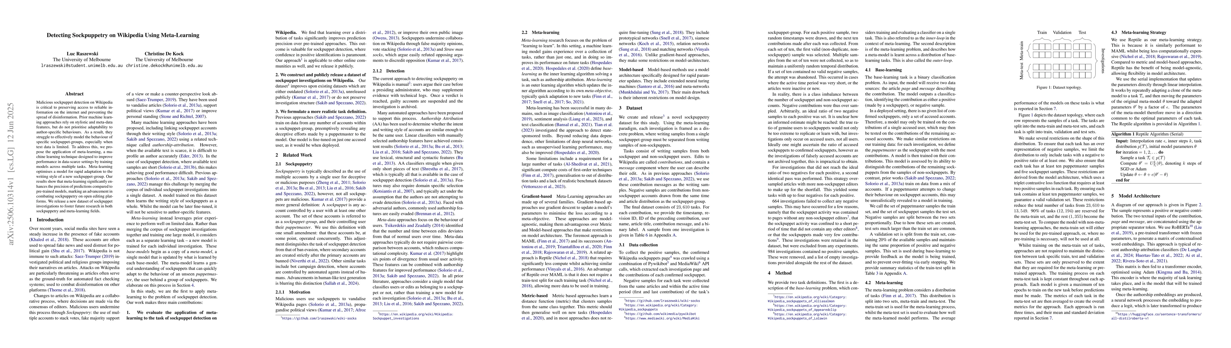 Thumbnail for Detecting Sockpuppetry on Wikipedia Using Meta-Learning