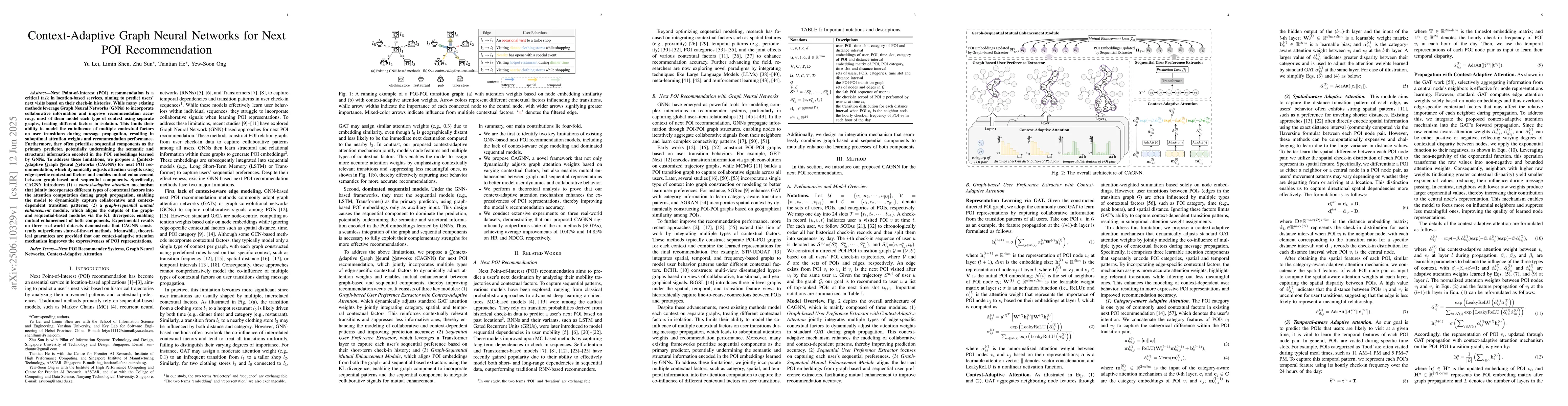 Thumbnail for Context-Adaptive Graph Neural Networks for Next POI Recommendation
