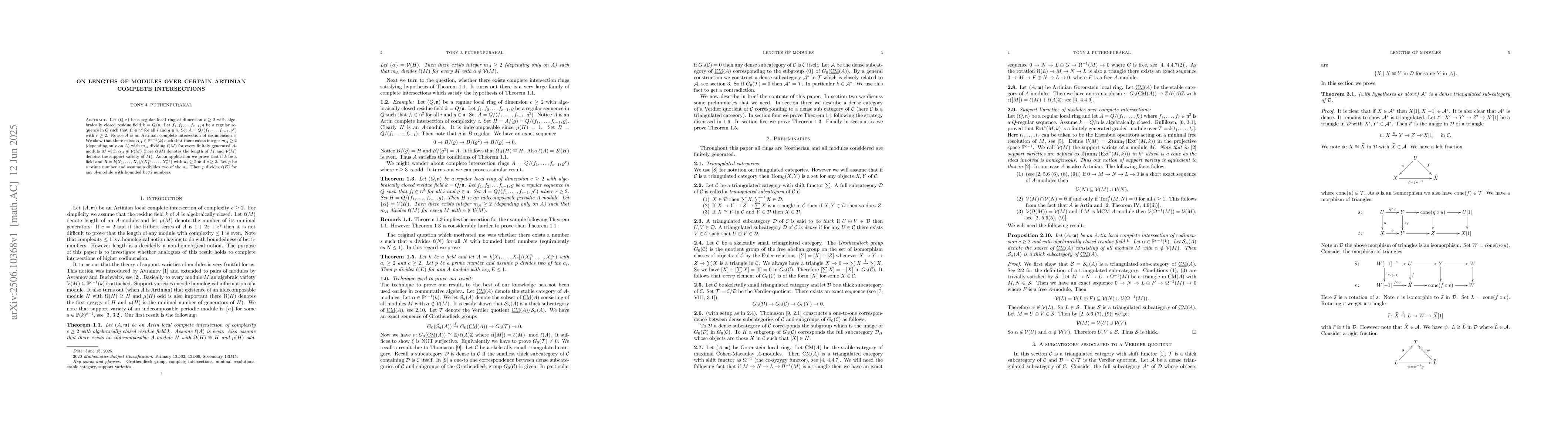 Thumbnail for On lengths of modules over certain Artinian complete intersections