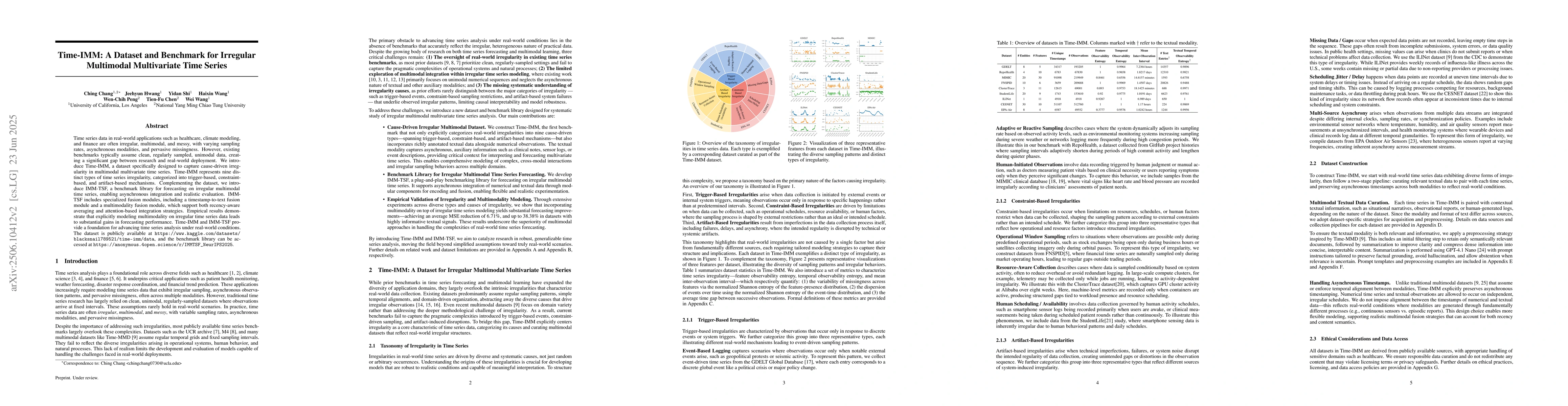 Thumbnail for Time-IMM: A Dataset and Benchmark for Irregular Multimodal Multivariate
  Time Series