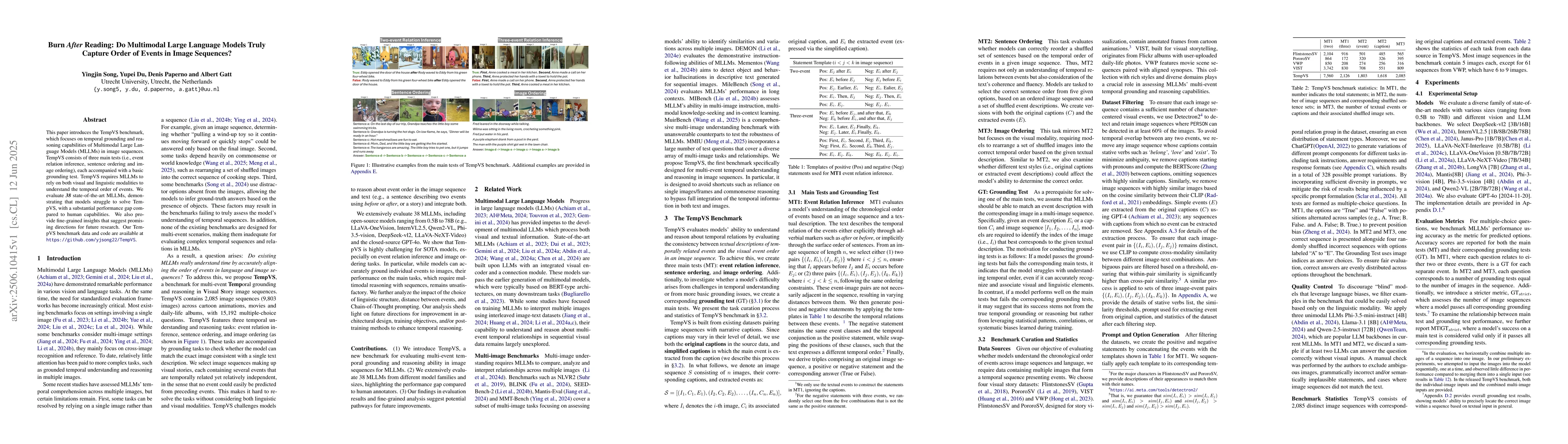 Thumbnail for Burn After Reading: Do Multimodal Large Language Models Truly Capture
  Order of Events in Image Sequences?