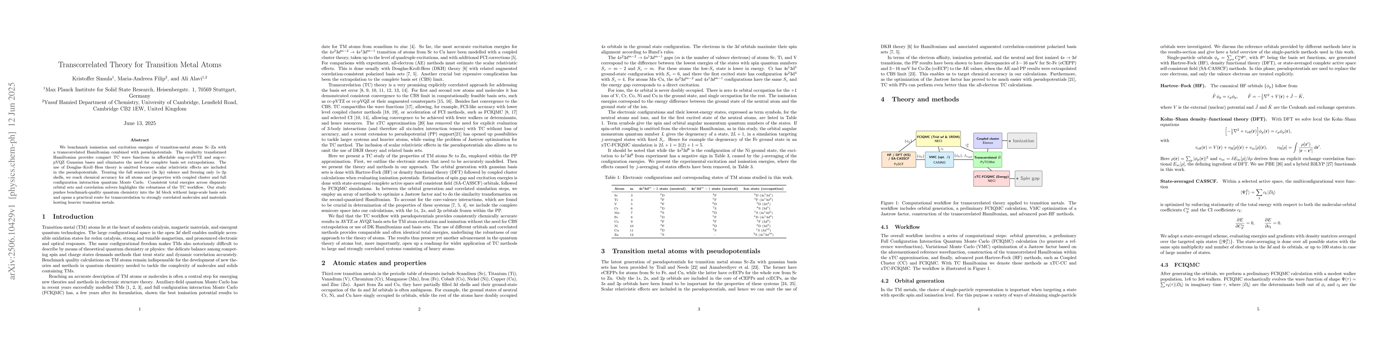 Thumbnail for Transcorrelated Theory for Transition Metal Atoms