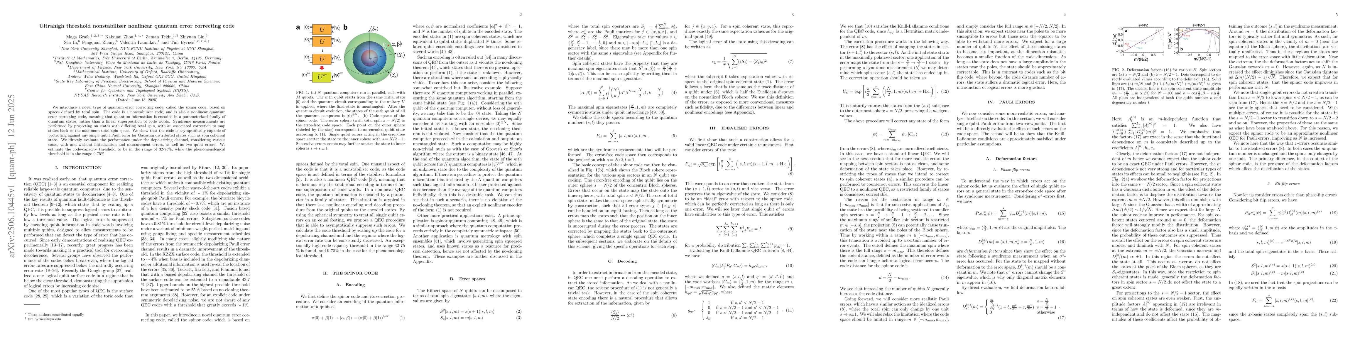 Thumbnail for Ultrahigh threshold nonstabilizer nonlinear quantum error correcting
  code