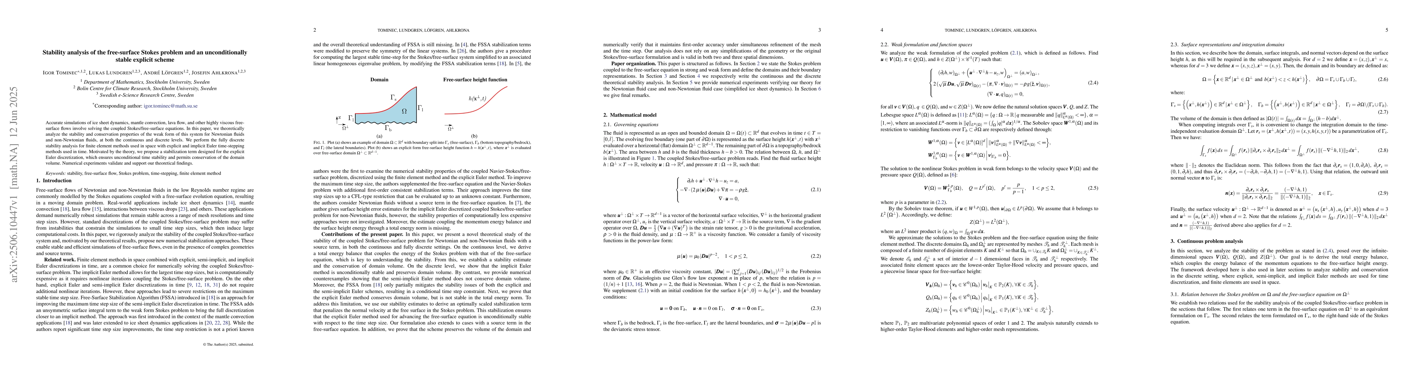 Thumbnail for Stability analysis of the free-surface Stokes problem and an
  unconditionally stable explicit scheme