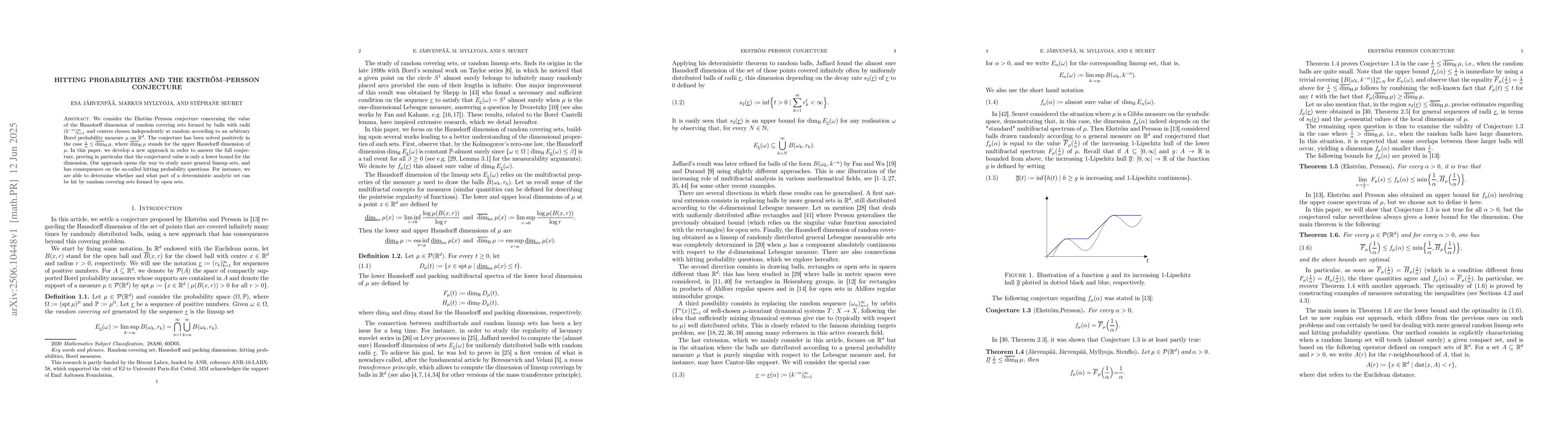 Thumbnail for Hitting Probabilities and the Ekstr{ö}m-Persson conjecture